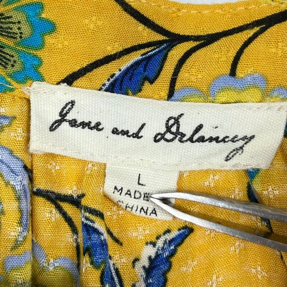 NWOT JANE + DELANCEY Top L Floral Pineapple Swiss Dot Balloon Long Sleeve Yellow - Picture 2 of 7